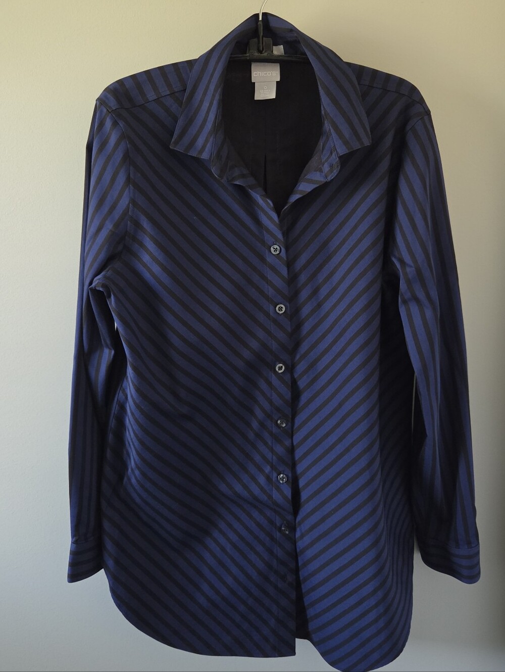 Navy and Black Striped Button-Up Shirt